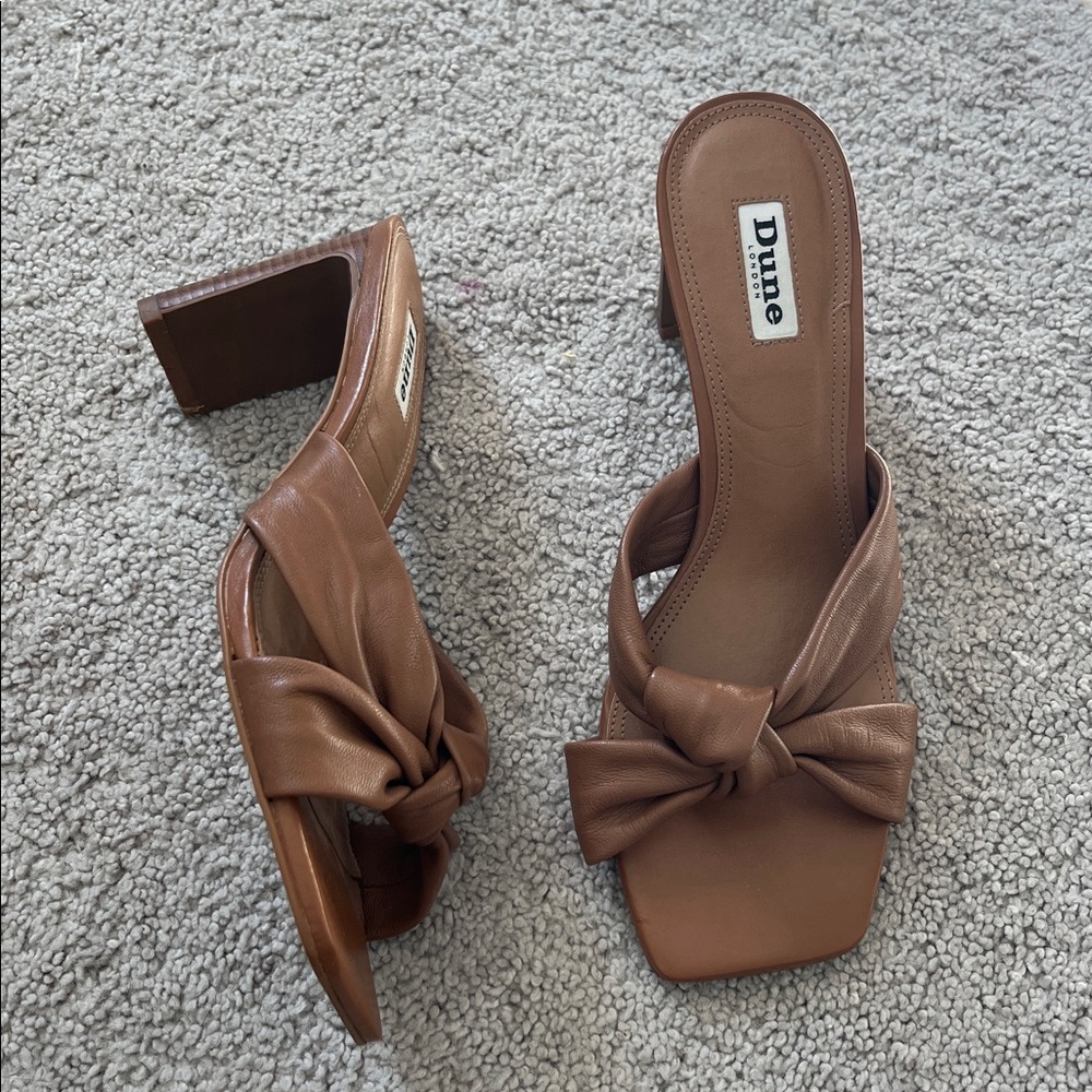 Dune London Brown Knotted Leather Block Heel Sandals